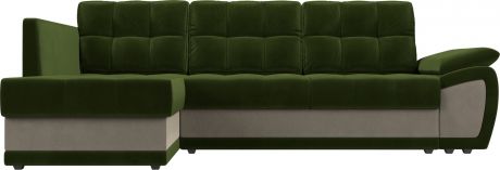 Угловой диван-кровать «Нэстор прайм» ЗеленыйБежевый, Микровельвет, левый