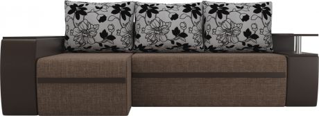 Угловой диван-кровать «Ричмонд» коричневыйкоричневыйЦветы, Рогожкаэкокожафлок на рогожке, левый