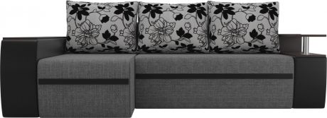 Угловой диван-кровать «Ричмонд» СерыйЧерныйЦветы, Рогожкаэкокожафлок на рогожке, левый
