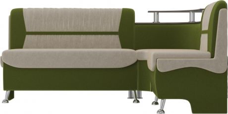 Кухонный угловой диван «Сидней» бежевыйзеленый, Микровельвет, правый
