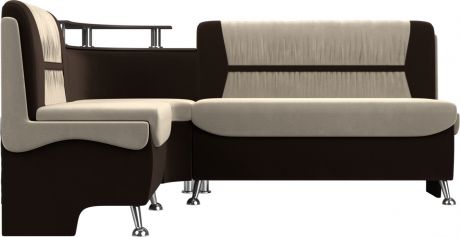 Кухонный угловой диван «Сидней» бежевыйкоричневый, Микровельвет, левый