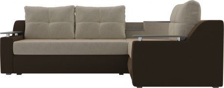 Угловой диван-кровать «Тесей» бежевыйкоричневый, Микровельвет, правый