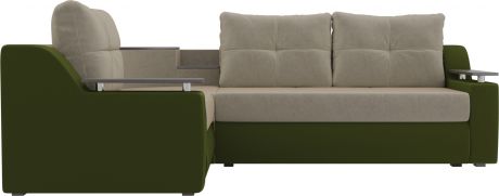 Угловой диван-кровать «Тесей» бежевыйзеленый, Микровельвет, левый