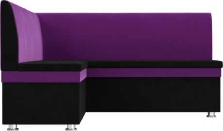 Кухонный угловой диван «Уют» черный\фиолетовый, Микровельвет, левый