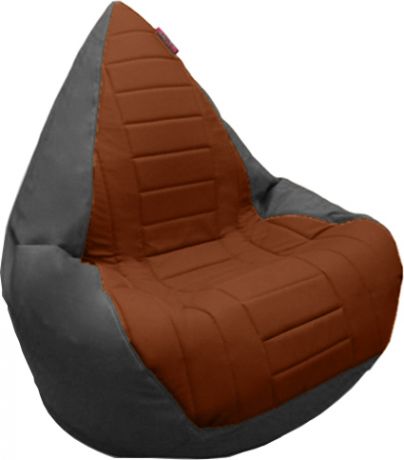 Кресло-мешок «Капля» с декоративной отделкой Экокожа серый + коричневый