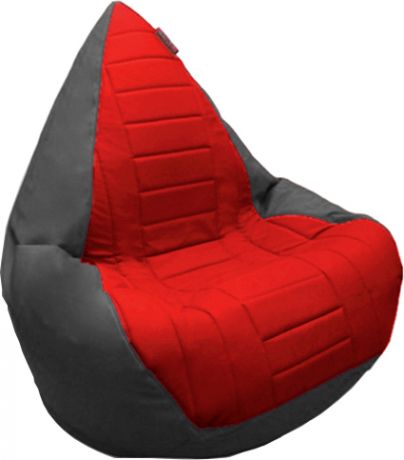 Кресло-мешок «Капля» с декоративной отделкой Экокожа серый + красный