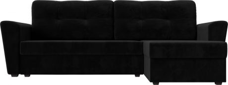 Угловой диван-кровать «Амстердам Лайт» Черный, Велюр, правый