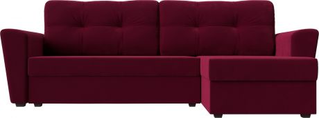 Угловой диван-кровать «Амстердам Лайт» Бордовый, Микровельвет, правый