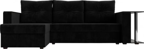 Угловой диван-кровать «Атланта Лайт» Черный, Велюр, левый