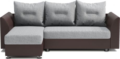 Угловой диван «Ария Скала» Шоколад, серый, экокожа, шенилл, левый