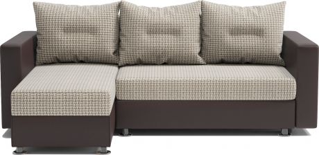 Угловой диван «Ария» Бежевый, шоколад, корфу, экокожа, левый