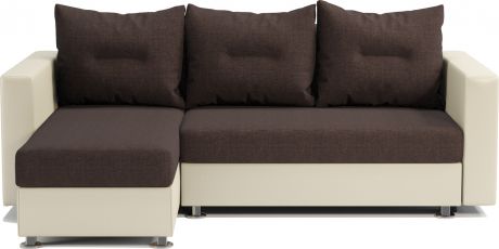 Угловой диван «Ария» Шоколад, бежевый, рогожка, экокожа, левый
