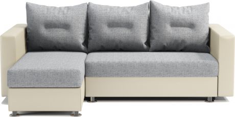 Угловой диван «Ария» Бежевый, серый, экокожа, шенилл, левый