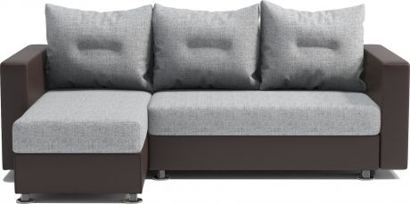 Угловой диван «Ария» Шоколад, серый, экокожа, шенилл, левый