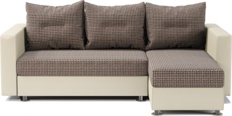 Угловой диван «Ария» Коричневый, бежевый, корфу, экокожа, правый