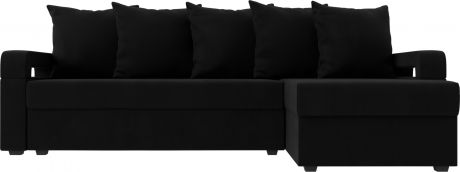 Угловой диван-кровать «Гермес Лайт» Черный, Микровельвет, правый