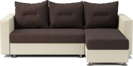 Угловой диван «Ария» Шоколад, бежевый, рогожка, экокожа, правый