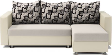 Угловой диван «Ария» Бежевый, ромбы, экокожа, правый