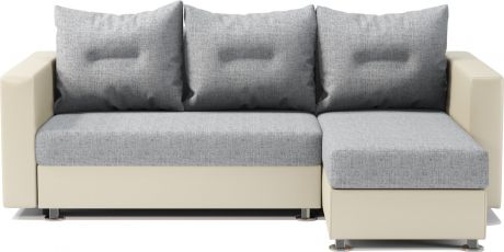 Угловой диван «Ария» Бежевый, серый, экокожа, шенилл, правый
