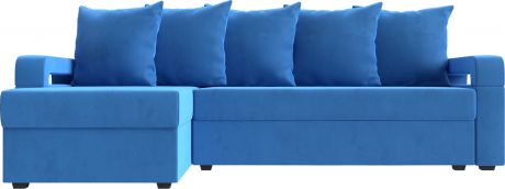 Угловой диван-кровать «Гермес Лайт» Голубой, Велюр, левый