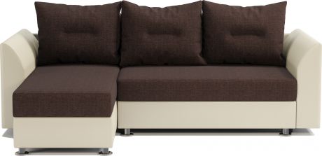 Угловой диван «Ария Скала» Шоколад, бежевый, рогожка, экокожа, левый