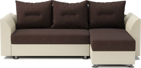 Угловой диван «Ария Скала» Шоколад, бежевый, рогожка, экокожа, правый