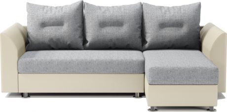 Угловой диван «Ария Скала» Бежевый, серый, экокожа, шенилл, правый
