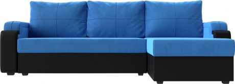 Угловой диван-кровать «Николь Лайт» голубойчерный, ВелюрЭкокожа, правый