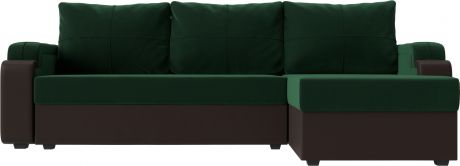 Угловой диван-кровать «Николь Лайт» зеленыйкоричневый, ВелюрЭкокожа, правый