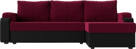 Угловой диван-кровать «Николь Лайт» Бордовый\Черный, Микровельвет\Экокожа, правый