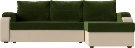 Угловой диван-кровать «Николь Лайт» ЗеленыйБежевый, МикровельветЭкокожа, правый