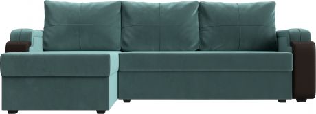 Угловой диван-кровать «Николь Лайт» БирюзовыйКоричневый, ВелюрЭкокожа, левый
