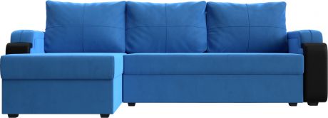 Угловой диван-кровать «Николь Лайт» голубойчерный, ВелюрЭкокожа, левый
