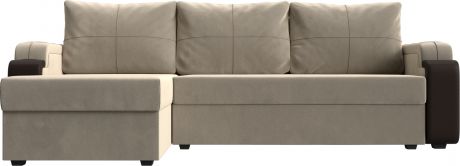 Угловой диван-кровать «Николь Лайт» бежевыйкоричневый, МикровельветЭкокожа, левый