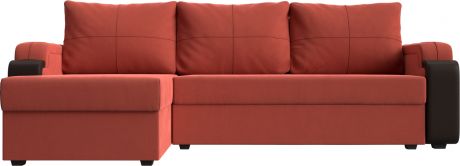 Угловой диван-кровать «Николь Лайт» Коралловый\Коричневый, Микровельвет\Экокожа, левый