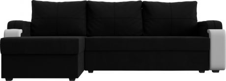 Угловой диван-кровать «Николь Лайт» ЧерныйБелый, МикровельветЭкокожа, левый