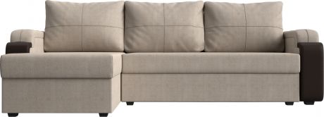 Угловой диван-кровать «Николь Лайт» бежевыйкоричневый, РогожкаЭкокожа, левый