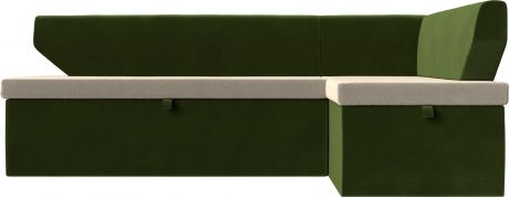 Кухонный угловой диван-кровать «Омура» бежевыйзеленый, Микровельвет, правый