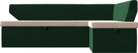 Кухонный угловой диван-кровать «Омура» бежевыйзеленый, Велюр, правый