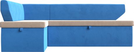 Кухонный угловой диван-кровать «Омура» Бежевый\Голубой, Велюр, левый