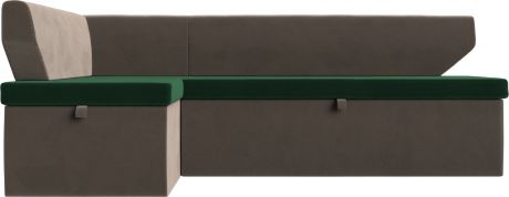 Кухонный угловой диван-кровать «Омура» зеленыйкоричневый, Велюр, левый