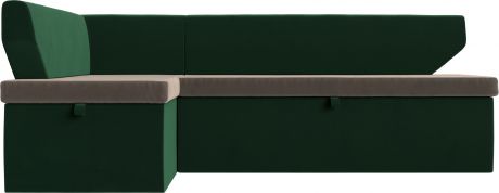 Кухонный угловой диван-кровать «Омура» Коричневый\Зеленый, Велюр, левый