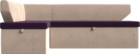 Кухонный угловой диван-кровать «Омура» фиолетовыйбежевый, Велюр, левый