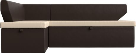Кухонный угловой диван-кровать «Омура» бежевыйкоричневый, Экокожа, левый