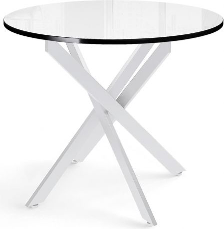 Стол «DikLine Rs90» Черный/стекло белое optiwhite (кромка черная)/опоры белые