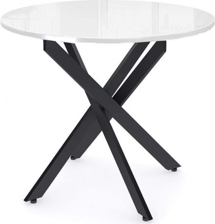 Стол «DikLine Rs90» Белый/стекло белое optiwhite (кромка белая)/опоры черные