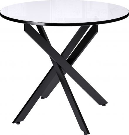 Стол «DikLine Rs90» Черный/стекло белое optiwhite (кромка черная)/опоры черные