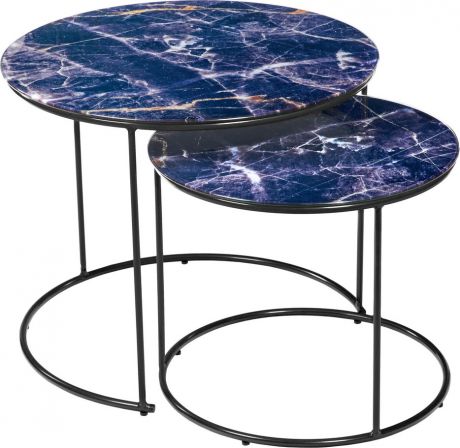 Комплект кофейных столиков «Tango» Темно-синий, закаленное стекло