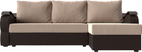 Угловой диван-кровать «Меркурий Лайт» бежевыйкоричневый, ВелюрЭкокожа, правый