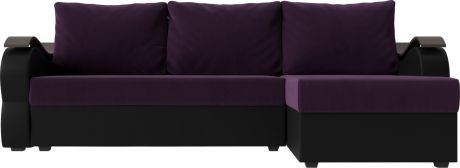 Угловой диван-кровать «Меркурий Лайт» ФиолетовыйЧерный, ВелюрЭкокожа, правый